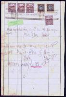 cca 1928 Forgalmi adó ellenőri papír, 11 db forgalmi adó bélyeggel