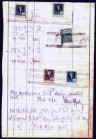 cca 1928 Forgalmi adó ellenőri papír, 11 db forgalmi adó bélyeggel