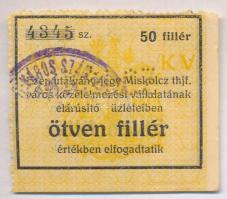 Miskolc DN 50f "Miskolcz thjf." utalvány-jegy "MISKOLCZ" perforációval T:I-
Ada...