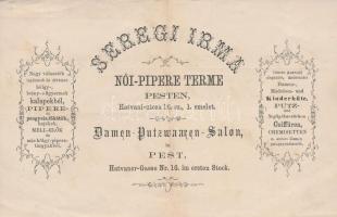 1869 Seregi Irma kalap- és pipereszalon (Pest, Hatvani utca 16.) számlája Bezerédy Antalné részére
