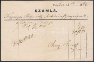 1869 Seregi Irma kalap- és pipereszalon (Pest, Hatvani utca 16.) számlája Bezerédy Antalné részére