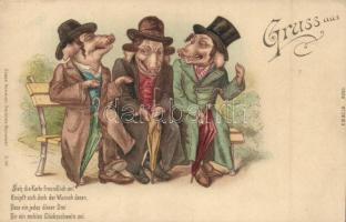 Anti-Semitic postcard, pigs, Judaica, Edgar Schmidt Dresden-Budapest. S. No. 141. litho