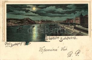 Budapest V. Rakpart, este, Regel & Krug No. 1889. litho