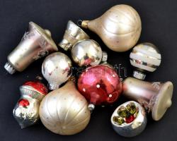 11 db Régi karácsonyfadísz, fém dobozban, d: 19 cm, m: 6 cm