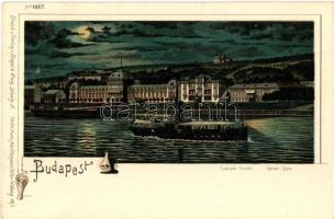 Budapest II. Császár fürdő, gőzhajó, este, Regel &amp;Krug No. 1887. litho