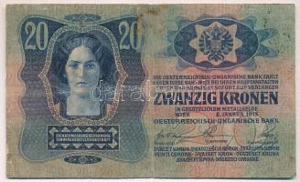 1913. 20K román felülbélyegzéssel T:III-,IV ly., kis szakadás, ragasztó
Adamo K17