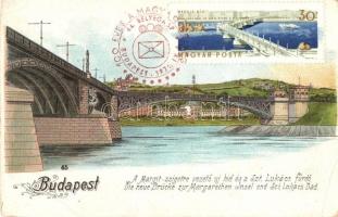 Budapest XIII. Margitszigetre vezető új híd, Szent Lukács fürdő, litho &#039;44. Bélyegnap Budapest 1971&#039; So. Stpl. TCV card (EB)