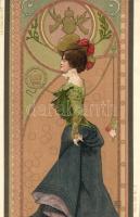 La Hongroise / Hungarian Lady. Art Nouveau art postcard. Serie 653. Nr. 2. Emb. litho s: Basch Árpád
