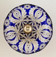 Ezüst (Ag.)  talpas kínáló kétrétegű csiszolt ólomkristállyal, jelzett, mesterjeggyel,  m:10 cm, d:1...