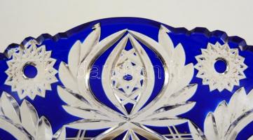 Ezüst (Ag.)  talpas kínáló kétrétegű csiszolt ólomkristállyal, jelzett, mesterjeggyel,  m:10 cm, d:1...