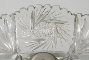 Ezüst (Ag.) art deco talpas kínáló párban ( 2db) csiszolt ólomkristállyal, jelzett, mesterjeggyel,  ...