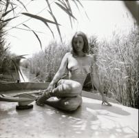 1986 Pákozd, Agárd hajó a nádasban pucér matrózlánnyal, 11 db szolidan erotikus felvétel vintage neg...