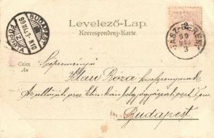 1899 Győr, Rába híd, litho s: Geiger R. (ázott sarok / wet corner)