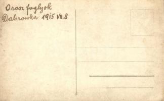 1915 Gmina Dabrówka, Első világháborús katonai lap. Tábori csendőrök orosz hadifoglyok őrzése közben...