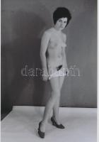 cca 1973 A kezdő és a profi modell, szolidan erotikus fotók, 3 db korabeli negatívról készült mai na...