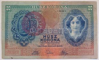 1907. 20K piros "MAGYARORSZÁG" felülbélyegzéssel
T:III-
Adamo K16B