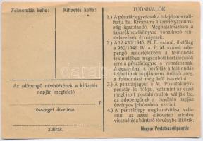 1946. 10.000AP nem kamatozó Pénztárjegy, "Másra Át Nem Ruházható" nélkül és számozás nélkü...