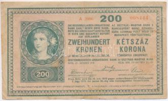 1918. 200K "A 2006" sima hátlappal és hamis "Heves Vármegye Tiszafüred Nagyközség" felülbélyegzéssel (fake overprint) T:III fo.