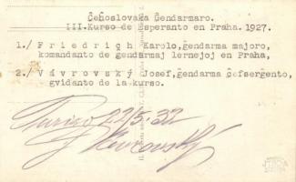 1927 Praha, Prag; Cehoslovakia Gendarmaro. III. Kurso de Esperanto; Friedrich Karolo, Vávrovszky Jos...