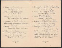 1888 Táncrend (kitöltött) az Erzsébet királyné tiszteletére Erzsébet bálnak nevezett rendezvényre / ...