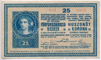 1918. 25K "3117" 3mm, vízszintesen hullámos hátlappal és hamis "CSÁKVÁR MEZŐVÁROS" felülbélyegzéssel (fake overprint) T:III szakadás