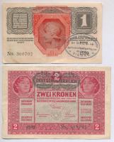 1916. 1K + 1917. 2K mindkettő "Deutschösterreich" felülbélyegzéssel és hamis "A Magya...