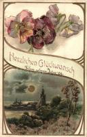 Herzlichen Glückwunsch / greeting card, golden decorated Emb. litho (b)
