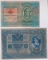 1902. 1000K + 1912. 100K mindkettő piros "Deutschösterreich" felülbélyegzéssel és hamis &q...