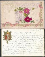 4 db RÉGI motívumos képeslap, üdvözlőlapok, dombornyomott és litho darabok / 4 pre-1945 motive cards...