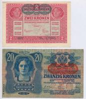 1913. 20K + 1917. 2K mindkettő "Deutschösterreich" felülbélyegzéssel és hamis "Citta ...