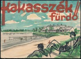 Sostarics Lajos (1896-1968): Kakasszék fürdő, reklám plakát tervezet (cca 1940). Akvarell-tus, papír, jelzett, 10×14 cm
