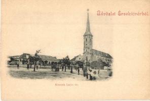 Érsekújvár, Nové Zamky; Kossuth Lajos tér, gyógyszertár / square, pharmacy (vágott / cut)