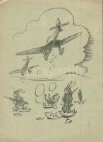 WWII Military Easter greeting card, rabbits with aircrafts (EK)