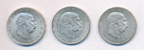 Ausztria 1913. 1K Ag "Ferenc József" + 1914. 1K Ag "Ferenc József" + 1915. 1K Ag...
