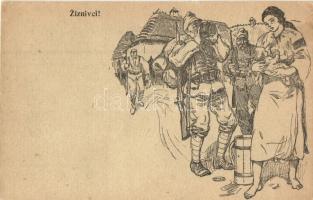 2 db RÉGI első világháborús cseh tábori posta lap, grafikák, V. H. szignóval / 2 pre-1945 WWI Czech military feldpost cards, graphics s: V. H.