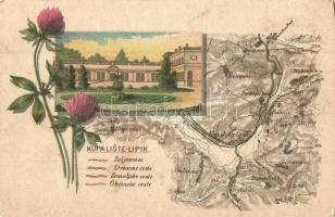 Lipik, Kupaliste / map, floral litho (vágott / cut)