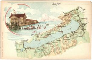 Siófok, Balaton térkép, Károlyi Gy. kiadása, litho (EM)