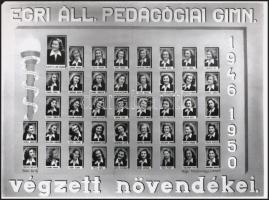 1950 Egri Áll. Pedagógiai Gimnázium végzős növendékei, kistabló 42 nevesített portréval, a GRÁF fotóműterem vintage negatívjáról készült mai nagyítás, 18x25 cm