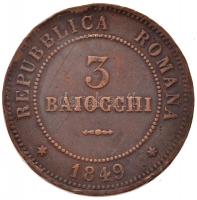 Olasz államok / Róma / II. Köztársaság 1849B 3B Cu lapos tetejű 3-as T:2- ph. / Italian States / Rom...