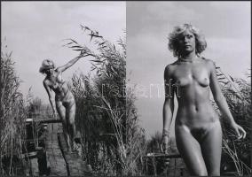 cca 1975 A tó tündére, szolidan erotikus fényképek, 4 db vintage negatívról készült mai nagyítás, 18x13 cm / 4 erotic photos, 18x13 cm