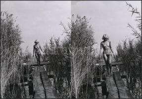 cca 1975 A tó tündére, szolidan erotikus fényképek, 4 db vintage negatívról készült mai nagyítás, 18...