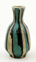 Gorka Lívia (1925-2011): Fekete-kék csíkos váza, festett, mázas kerámia, jelzett, hibátlan, m:16 cm