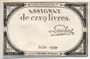 Franciaország 1793. 5L Assignata T:III France 1793. 5 Livres Assignat C:F