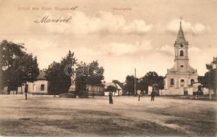 Boksánbánya, Románbogsán, Bocsa; Főút, templom / main street, church