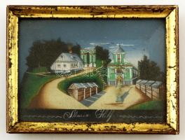 cca 1900 Mária Hilf emlék 3D falikép, festett kollázs, üvegezett keretben, 10×15 cm