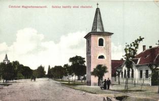 Magyarkeresztúr, Szilay kastély utcai részlet, templomtorony, kiadja özv. Németh Imréné (EK)