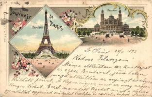 1897 Paris, Trocadero, Tour Eiffel. Editeur W & V. a. L. No. 822. floral, Art Nouveau litho (Rb)