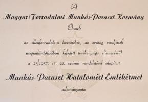 1957 Kádár János aláírása a  Munkás Paraszt Hatalomért emlékérem adományozó okiratán.  Az ellenforra...