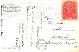 Székesfehérvár, Várkapu utca, Varkocs szobor, Kerékpárjavító műhely, üzletek "1938 Kettős szent...