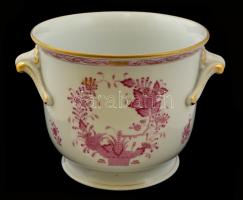 Herendi indiai kosár mintás kaspó, porcelán, kézzel festett, jelzett, hibátlan, m:16, d:19 cm